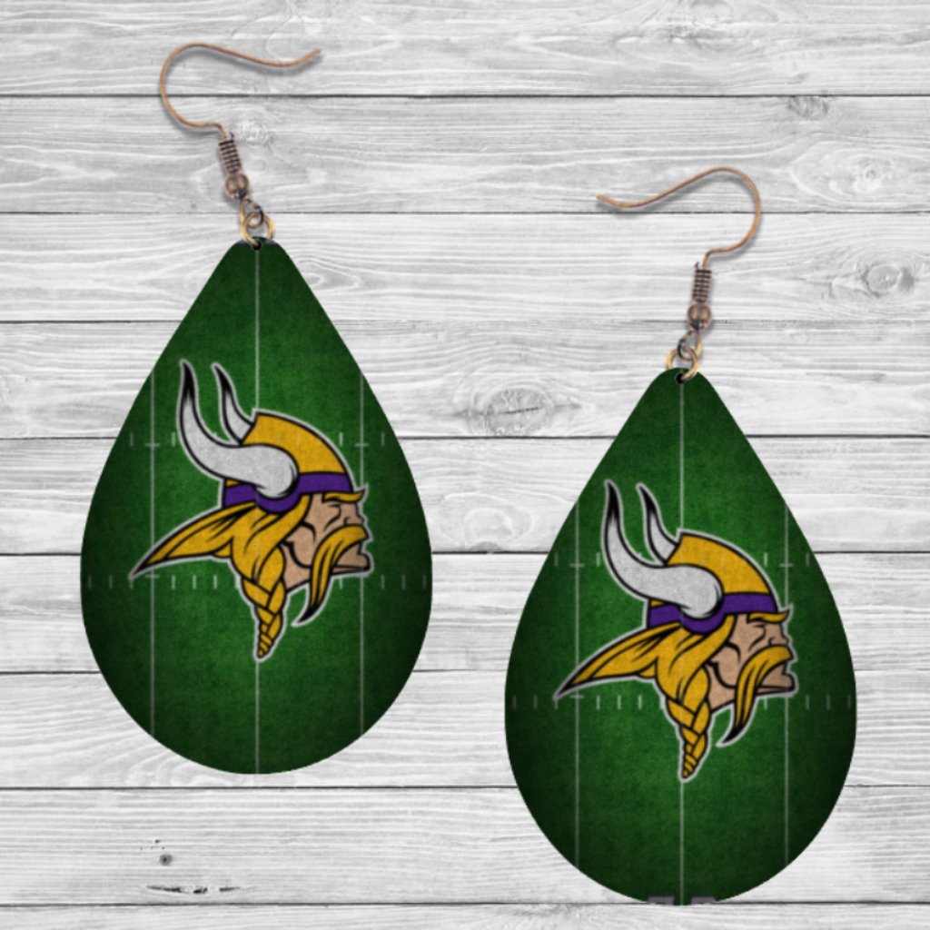 Minnesota Viking Earrings- Wooden Teardrop With Hypoallergenic Hooks 14$
